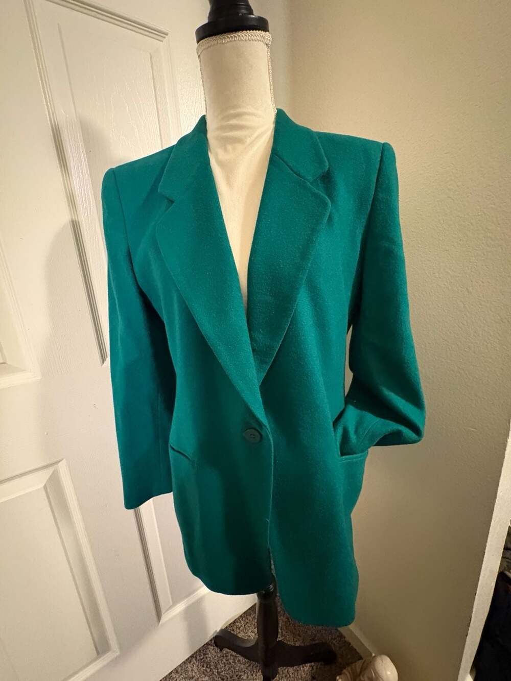 Vintage Oversized Dark Academia Green 100% Wool Lined Blazer